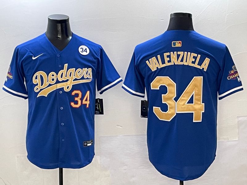 Men Los Angeles Dodgers #34 Valenzuela Blue Gold Game Nike 2025 MLB Jersey style 4->los angeles dodgers->MLB Jersey